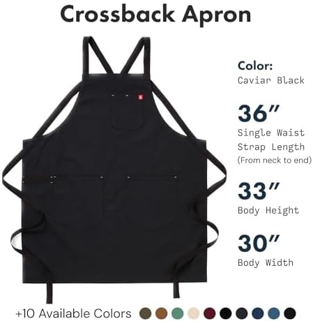 hedley & bennett Crossback Apron - Crossback Chef Apron with Pockets - 100% Cotton Canvas, 8oz - Caviar