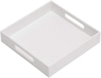 Glossy White Sturdy Acrylic Serving Tray with Handles-10x10Inch-Serving Coffee,Appetizer,Breakfast,Butler-Kitchen Countertop-Makeup Drawer Organizer-Vanity Table,Ottoman Tray-Decorative Tray