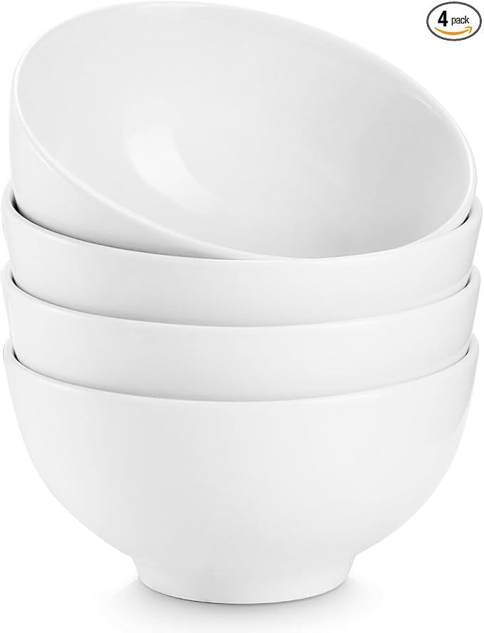 DOWAN 8.5 OZ Small Ceramic Bowls Set of 4 - White Bowls for Dessert, Dip, Side Dishes, Ice Cream, Fruit, Rice - Dishwasher & Microwave Safe (Soft White)