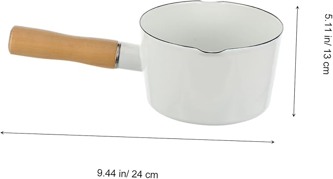 Cabilock Small Enamel Pot: 3 Inch Milk Warmer Pan with Dual Pour Spout, Butter Melting Pot Milk with Wooden Handle, Dishwasher Safe White Soup Saucepan Pan