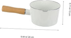 Cabilock Small Enamel Pot: 3 Inch Milk Warmer Pan with Dual Pour Spout, Butter Melting Pot Milk with Wooden Handle, Dishwasher Safe White Soup Saucepan Pan