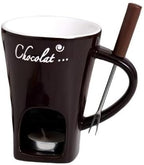 Fondue Mugs,Fondue Cup,Heat Resistant Ceramic Mini Fondue Set with Forks - Reusable Chocolate Melting Cup for Desserts, Date Nights & Parties (BLACK)