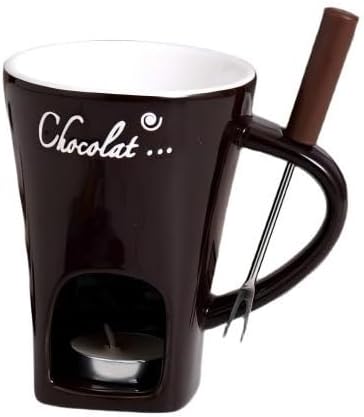 Fondue Mugs,Fondue Cup,Heat Resistant Ceramic Mini Fondue Set with Forks - Reusable Chocolate Melting Cup for Desserts, Date Nights & Parties (BLACK)