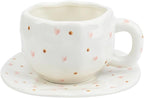 Koythin Ceramic Coffee Mug with Saucer Set, Cute Red Heart Dots Cup Unique for Office and Home, 10 oz/300 ml for Latte Tea Milk