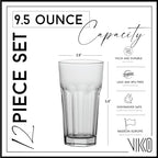 Vikko Drinking Glasses, Set of 12 Juice Glasses 9.5 Oz, Thick and Sturdy Kitchen Glasses, Dishwasher Safe Highball Glass Tumbler, Heavy Duty Cups, Water Glasses
