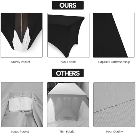 Utopia Kitchen 6FT Spandex Tablecloth [1 Pack, Black] 200 GSM Stretch, Fitted, Washable and Wrinkle Resistant Table Cloth Rectangle Cover for Trade Shows, Wedding, Parties [72Lx30Wx30H Inch]