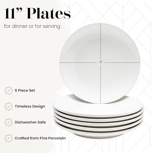 Vikko Dinner Plate, Set of 6 White Plates, Ceramic Dinner Plates Set, Stackable 11 Inch Extra Large Dinner Plates for Every Day and Special Occasion, Restaurant Style, Dishwasher Safe, Microwave Safe