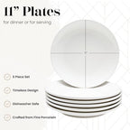 Vikko Dinner Plate, Set of 6 White Plates, Ceramic Dinner Plates Set, Stackable 11 Inch Extra Large Dinner Plates for Every Day and Special Occasion, Restaurant Style, Dishwasher Safe, Microwave Safe