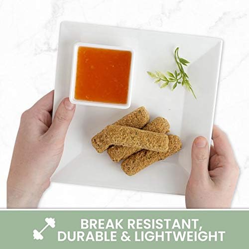 [8 x 4 Pack 8" x 8" White Square Melamine Plates, Unbreakable Elegant Dinnerware Set