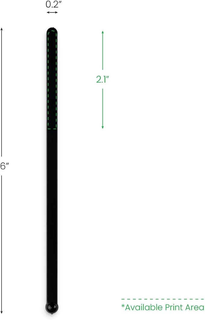 6.5" Custom Black Flat-Stemmed Drink Stirrers – Personalized Swizzle Sticks with Full-Color Printing – Sleek Plastic Stirrers for Cocktails, Coffee & Events – 50 Pack