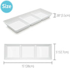 Divided Serving Tray Platter, 4 Pack 15" x 5" Fruit Veggie Food Tray for Party, Plastic Serving Trays for Appetizer, Snack, Dessert, Cookie, Brunch Decorations Platters, White Trays BPA-Free
