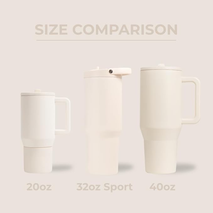 HydroJug Sport - Stainless Steel Tumbler with Straw, Vacuum Insulated, 32oz Leakproof Water Bottle, Ergonomic Design, Reusable, Dishwasher Safe, Rubber Base, Durable for Gym or Outdoors, Cream