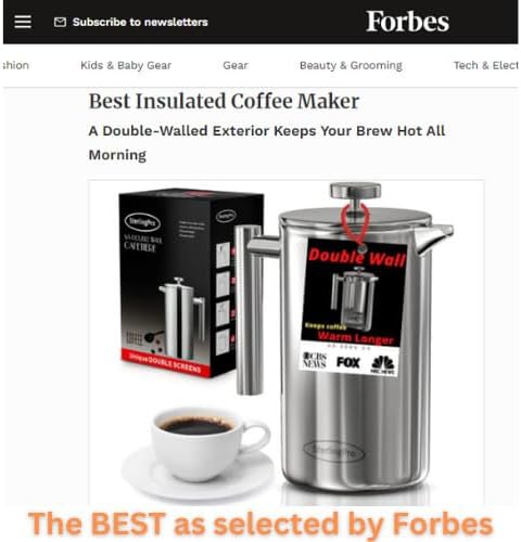 French Press Coffee Maker (1.5L)-Double Walled Large Coffee Press with 2 Extra Filters-Enjoy Granule-Free Coffee, Stylish Rust Free Kitchen Accessory-Stainless Steel (Black)