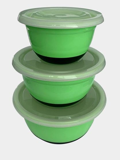 Crisp 6-Piece Non-Slip Bowl Set - Plastic, Durable Kitchenware, Dishwasher Safe - Made in the USA - Green