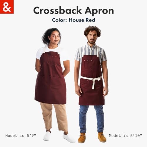 hedley & bennett Crossback Apron - Crossback Chef Apron with Pockets - 100% Cotton Canvas, 8oz - House Red