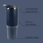 HydroJug Sport - Stainless Steel Tumbler with Straw, Vacuum Insulated, 20oz Leakproof Water Bottle, Ergonomic Design, Reusable, Dishwasher Safe, Rubber Base, Durable for Gym or Outdoors, Midnight