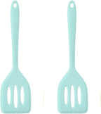 2Pack Small Silicone Turner High Heat Resistant Slotted Spatula for Fish, Eggs, Pancakes and More (12 IN, Light blue)