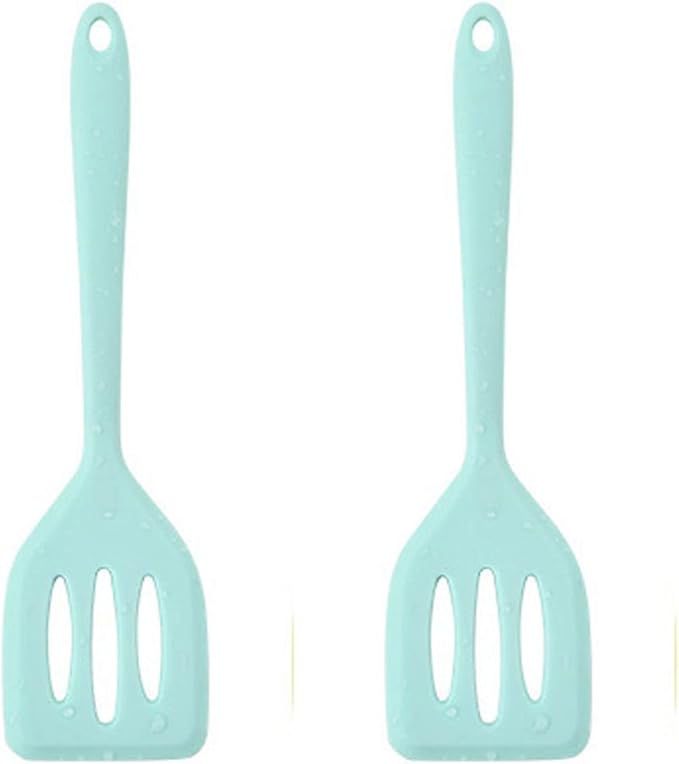 2Pack Small Silicone Turner High Heat Resistant Slotted Spatula for Fish, Eggs, Pancakes and More (12 IN, Light blue)