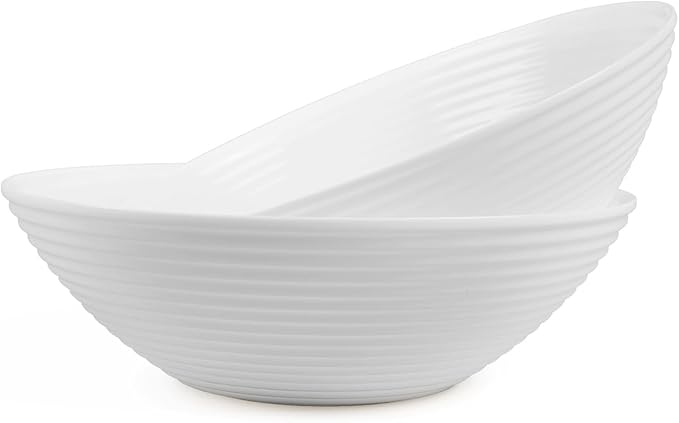 54 OZ Salad Bowl Set of 2, Opal Glass 9.5 inch Serving Dishes for Salad, Fruit, Kitchen Microwave & Dishwasher Safe, White