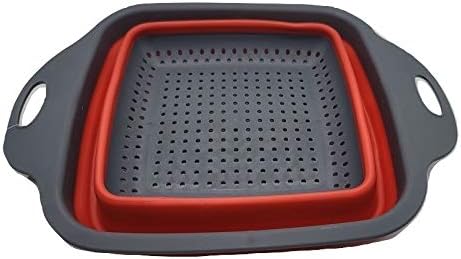 Space Saving Collapsible Silicone Kitchen Colander Food Strainer (Red)