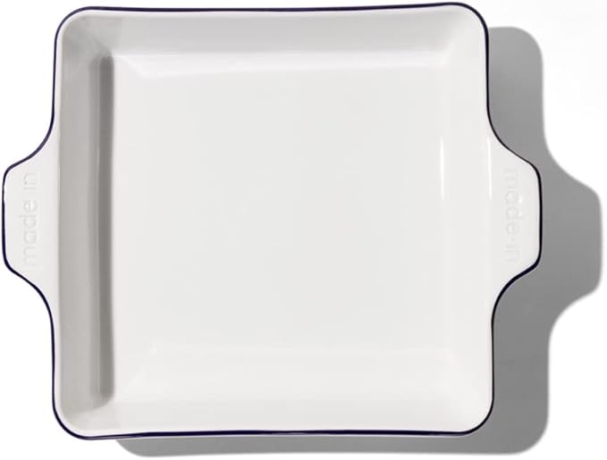 Made In Cookware - Square Baking Dish - Navy Rim - Hand Crafted Porcelain - Professional Bakeware - Made in France