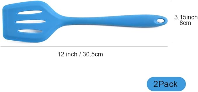 2Pack Small Silicone Turner High Heat Resistant Slotted Spatula for Fish, Eggs, Pancakes and More (12 IN, Light green)