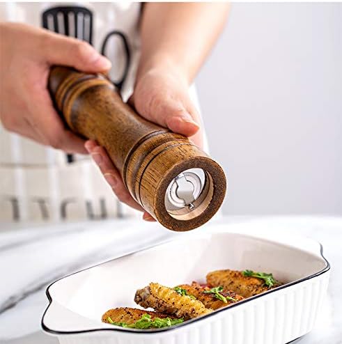 Wooden Pepper Grinder Mill, 8 Inch Salt or Mill Grinder Refillable with Adjustable Coarseness, Acacia Wood Peppercorn Grinder Shaker Tableware Gifts Manual Pepper Grinder Kit Seasoning Mill