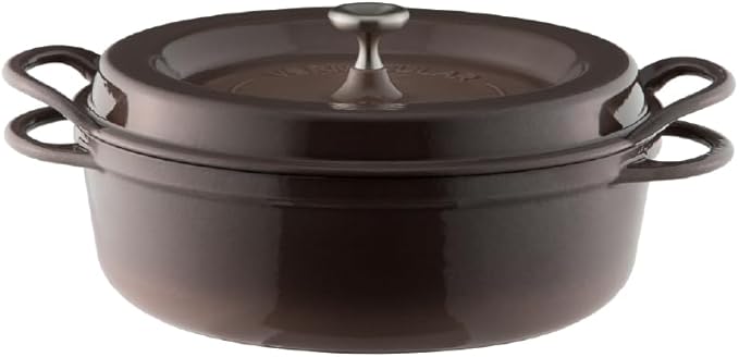 Vermicular Oven Pot | Non-Toxic Enameled Cast Iron Pot | 26cm Shallow (3.9 Qt) | Oven-safe | Induction-compatible | Dutch Oven | Made in Japan | Serves 3-4 | Pearl Brown
