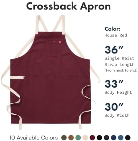 hedley & bennett Crossback Apron - Crossback Chef Apron with Pockets - 100% Cotton Canvas, 8oz - House Red