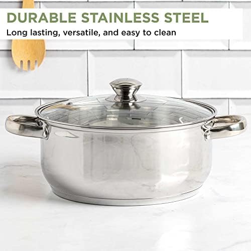 Ecolution Stainless Steel Stock Pot, Encapsulated Induction Ready Cooking Pot with Glass Lid, Oven Safe, Dishwasher Safe Soup Pot, 5-Quart