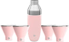 Snowfox Premium Vacuum Insulated Stainless Steel 22oz Cocktail Shaker and 4 Martini Glass Set, Home Bar Accessories, Elegant Drink Mixer, Leak Proof Lid & Built In Strainer, Gift Box, Pink