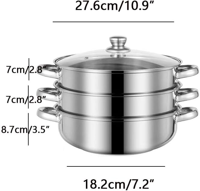 Steamer for Cooking, 5.0 Quarts Stainless Steel Steamer Pot, 3-Tier Food Steam Pots with Lid for Cooking Vegetables, Seafood, Soups, Stews and Pasta