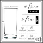 Vikko Water Glasses, Set of 6 Drinking Glasses, Thick and Durable Tumbler, 10 Ounce Tall Kitchen Glasses, Dishwasher Safe Highball Glass Tumbler, Heavy Duty Cups