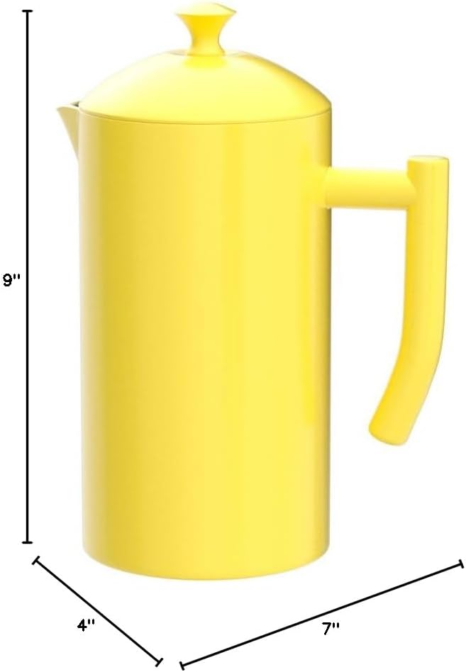 Frieling Stainless Steel French Press Coffee Maker - 34 Fl Oz, Yellow - Double-Walled with Double Filter - Insulated Plastic-Free Coffee Press for Camping & Travel