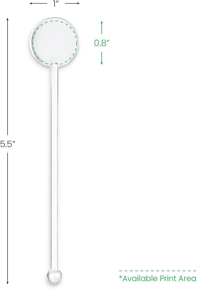 5.5" Custom Clear Disc-Top Stirrer – Personalized Drink Stirrers with Full-Color Logo – Sleek Branding for Bars, Events & Promotions – 50 Pack