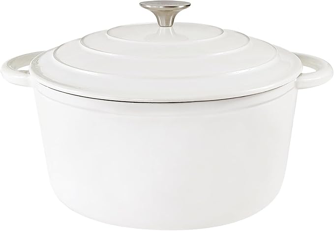 Dutch Oven,Cast Iron Dutch Ovens,Dutch Oven Pot with Lid,5 QT Enamel Dutch Pot,Dutch Ovens with Dual Handles,Cast Iron Pot for Braiser,Cooking,Gifts for Family,White