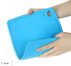 Thick Silicone Cutting Board 12.6'' x 9.1'' Foldable & Flexible Design Juice Grooves Easy Grip Handle Dishwasher Safe-Blue