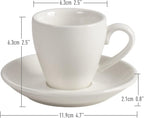 Porcelain Espresso Cup with Saucer And Stainless Steel mini Spoons, Espresso shot Cup, 80ml/2.7Oz, Pack of 2, White