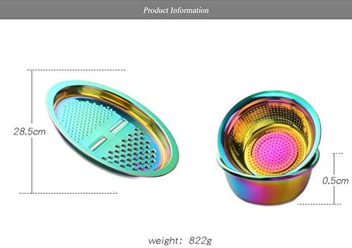 3PC/Set Colander set Stainless Steel Vegetable Slicer Fruit Potato Peeler Carrot Grater Strainer Utensil Round Rice Washer Bowl Drain Basket-Rainbow Color