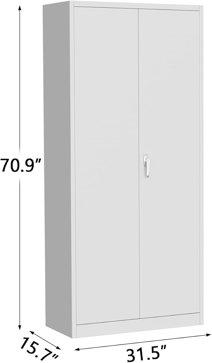 71" Tall Heavy-Duty Steel Storage Cabinet, Adjustable Shelves, Lockable Doors, Leveling Feet for Garage, Pantry, Office, Bedroom, Utility Rooms