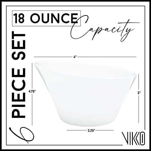 Vikko White Pasta Bowls, Set of 6 Fine Porcelain Salad Bowls, 18 Ounce Elegant White Bowls for Kitchen, Dishwasher Safe Bowl Plates