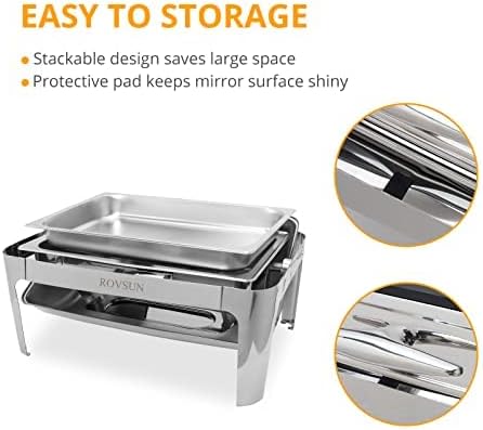 ROVSUN 9Qt 3 Packs Roll Top Chafing Dish Buffet Set, Stainless Steel Chafers for Catering, Rectangular Buffet Servers and Warmers Set with Glass Window for Parties, Banquet, Wedding, Full Size