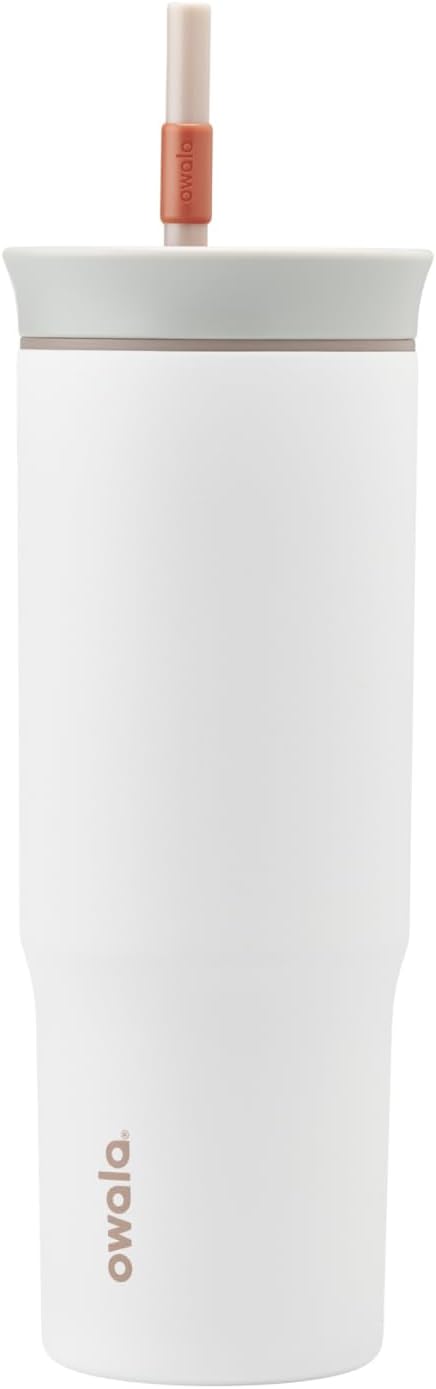 Owala Stainless Steel Triple Layer Insulated Travel Tumbler with Spill Resistant Lid and Straw, BPA Free, 24 oz, Grey/White (Iced Tea)
