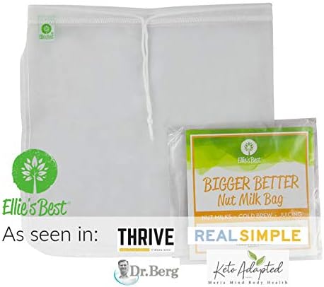 Ellie's Best Pro Quality Nut Milk Bag - Big 12"X12" Commercial Grade - Reusable Almond Milk Bag & All Purpose Strainer – Fine Mesh Nylon Cheesecloth & Cold Brew Coffee Filter - Free Recipes & Videos