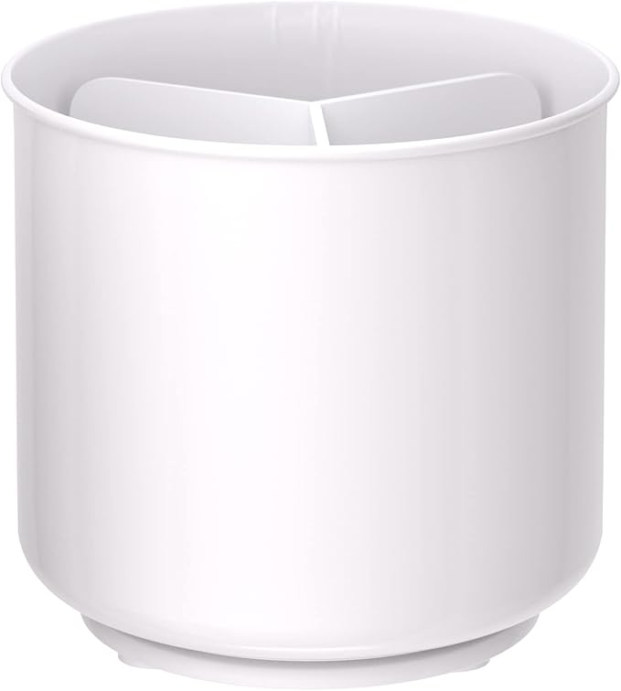 Rotating Extra Large White Plastic Utensil Holder Caddy with Sturdy No-Tip Weighted Base, Removable Divider, and Gripped Insert - Dishwasher Safe Kitchen Utensil Holder for Countertop