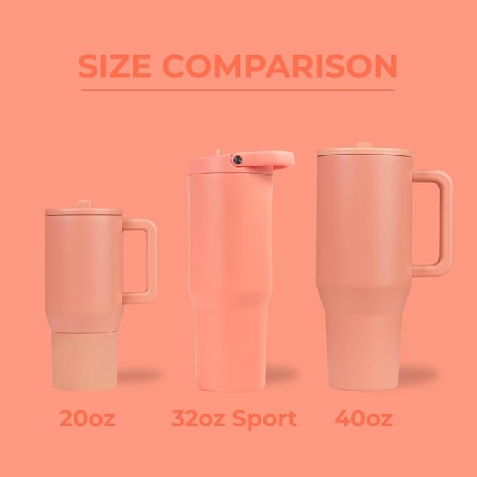 HydroJug Sport - Stainless Steel Tumbler with Straw, Vacuum Insulated, 32oz Leakproof Water Bottle, Ergonomic Design, Reusable, Dishwasher Safe, Rubber Base, Durable for Gym or Outdoors, Summer Peach