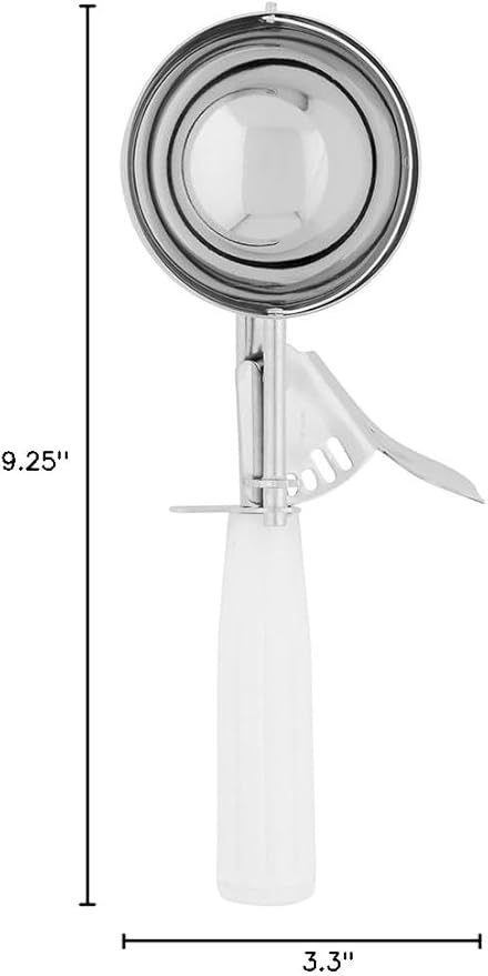 Restaurantware Met Lux 4.66 Ounce Portion Scoop 1 Trigger Release Cookie Scoop - With White Handle Stainless Steel Disher For Portion Control Scoop Cookie Dough Cupcake Batter Or Ice Cream