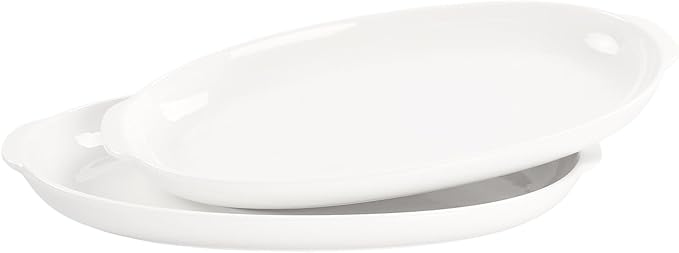 9.5 x 6 Inch Oval Au Gratin Baking Dishes, Set of 2, Porcelain Baking pan Oven Safe, Roasting Lasagna Pans, for Casserole Dish, Pie Plate, Baking, scalloped, potatoes, shepherds pie