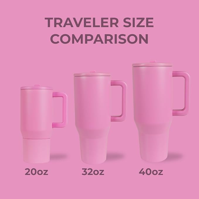 HydroJug Traveler - 32 oz Water Bottle with Handle & Flip Straw - Fits in Cup Holder, Leak Resistant Tumbler-Reusable Insulated Stainless Steel & Rubber Base - Gifts for Women & Men, Taffy