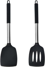2Pack Small Silicone Turner High Heat Resistant Slotted Spatula for Fish, Eggs, Pancakes and More (Set of 2, Black2)